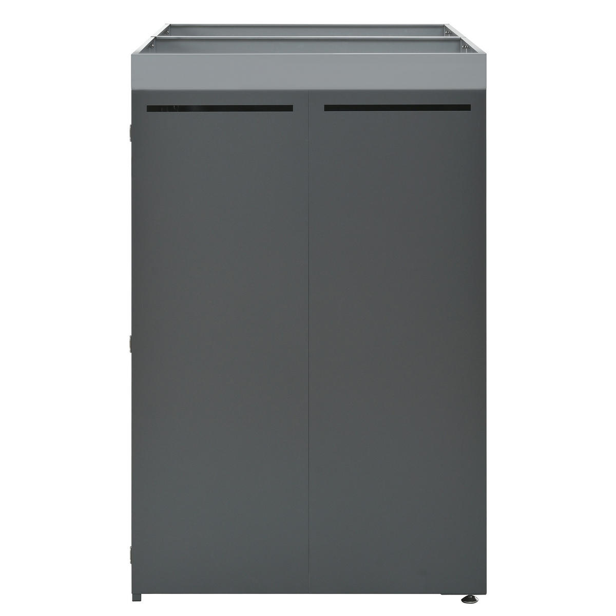 MÜLLTONNENBOX aus verzinktem Stahlblech in Grau/Holzoptik mit Pflanzgefäß 132x80x124,5 cm - Grau, Metall (132/124.5/80cm) - Modfu