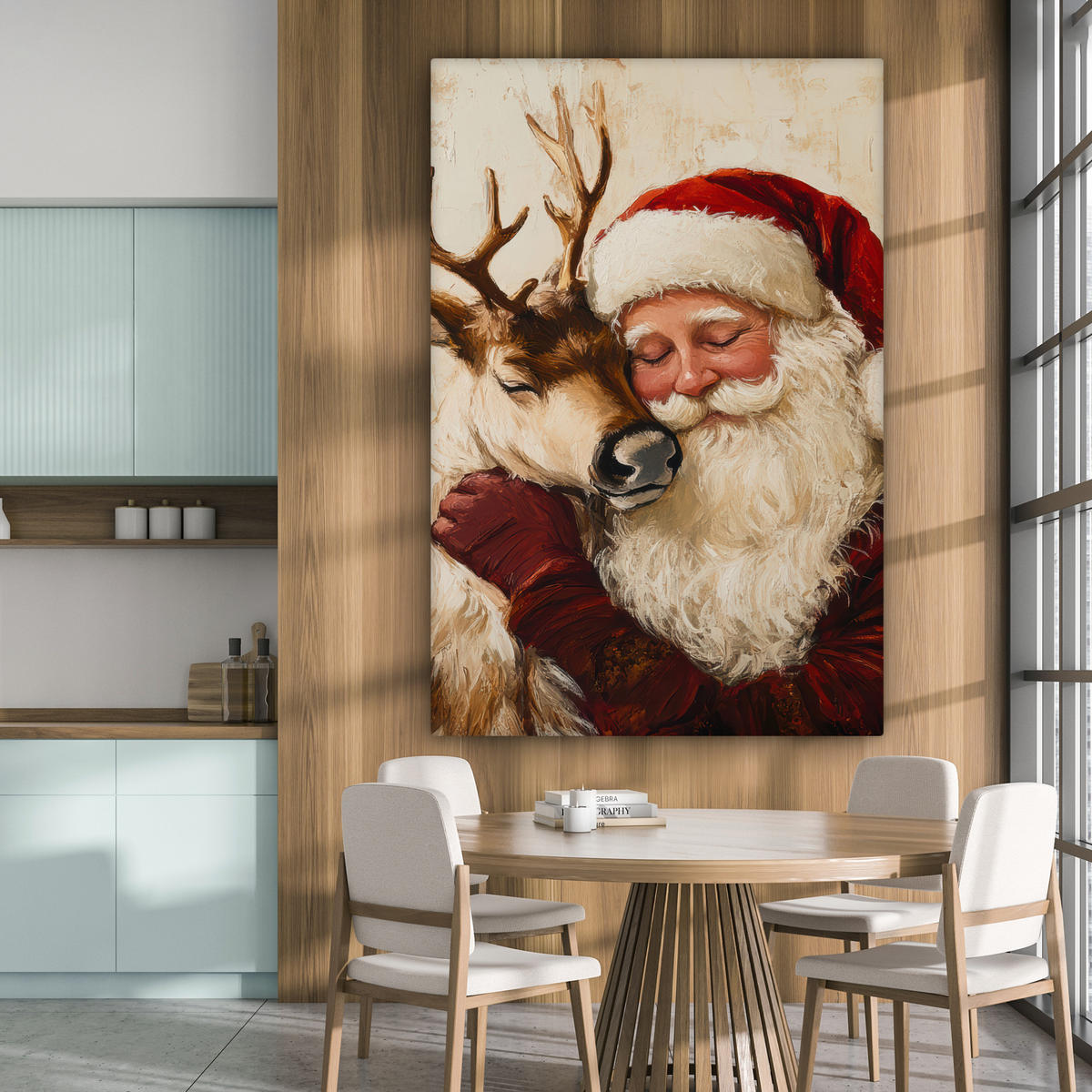LEINWANDBILD Weihnachtsmann - Rentier - Weihnachten Deko Groß 90x140 cm - Rotbraun, Textil (90/140cm) - MuchoWow