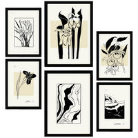 POSTER Set Mit 6 B & W Blumen A3 & A4 Schwarzer Rahmen - Schwarz, Papier (29/3cm) - Nacnic