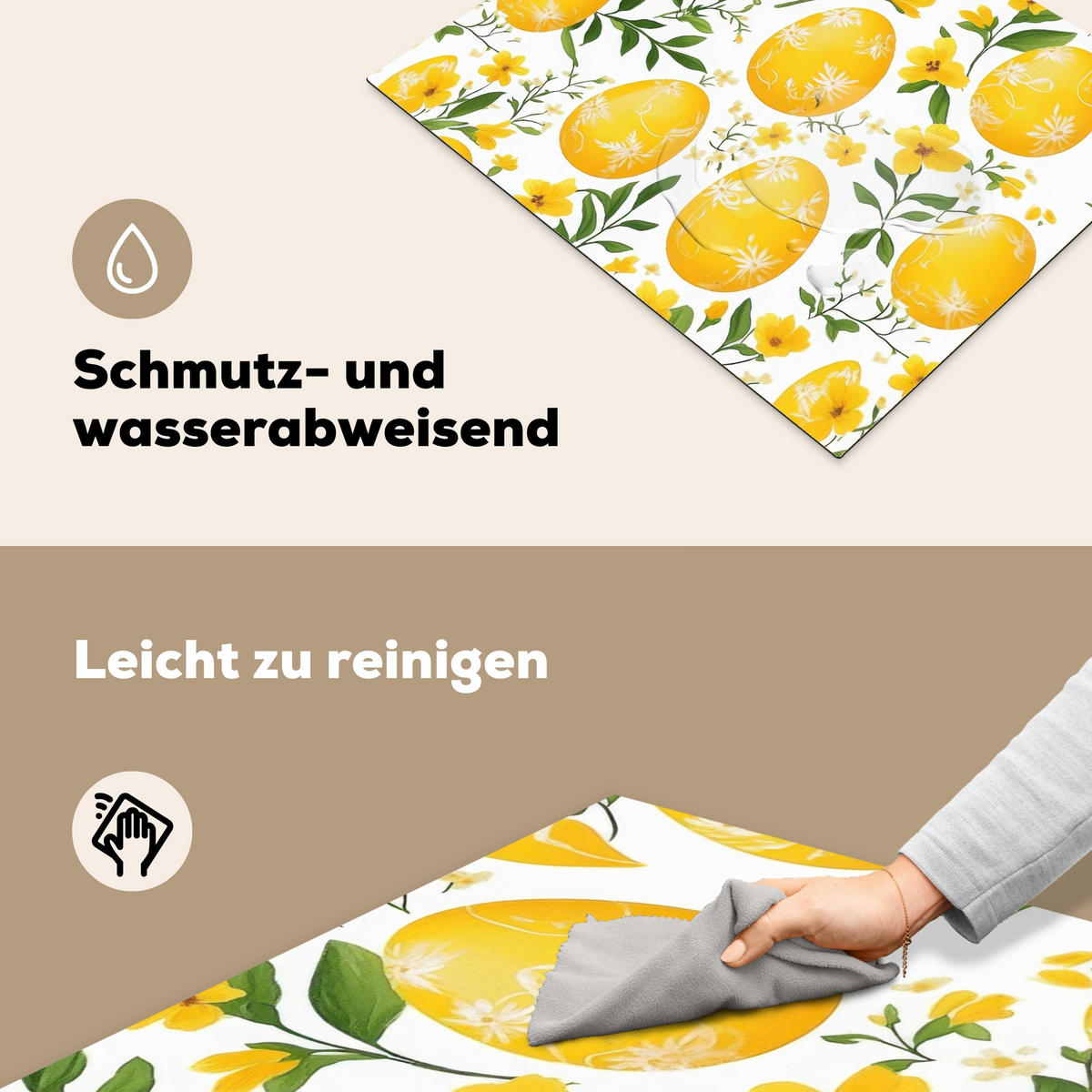 HERDABDECKPLATTE Blumen - Ostereier - Gelb Herdabdeckung Induktionsfeld 65x52 cm - Gelb, Kunststoff (65/52/0.2cm) - MuchoWow