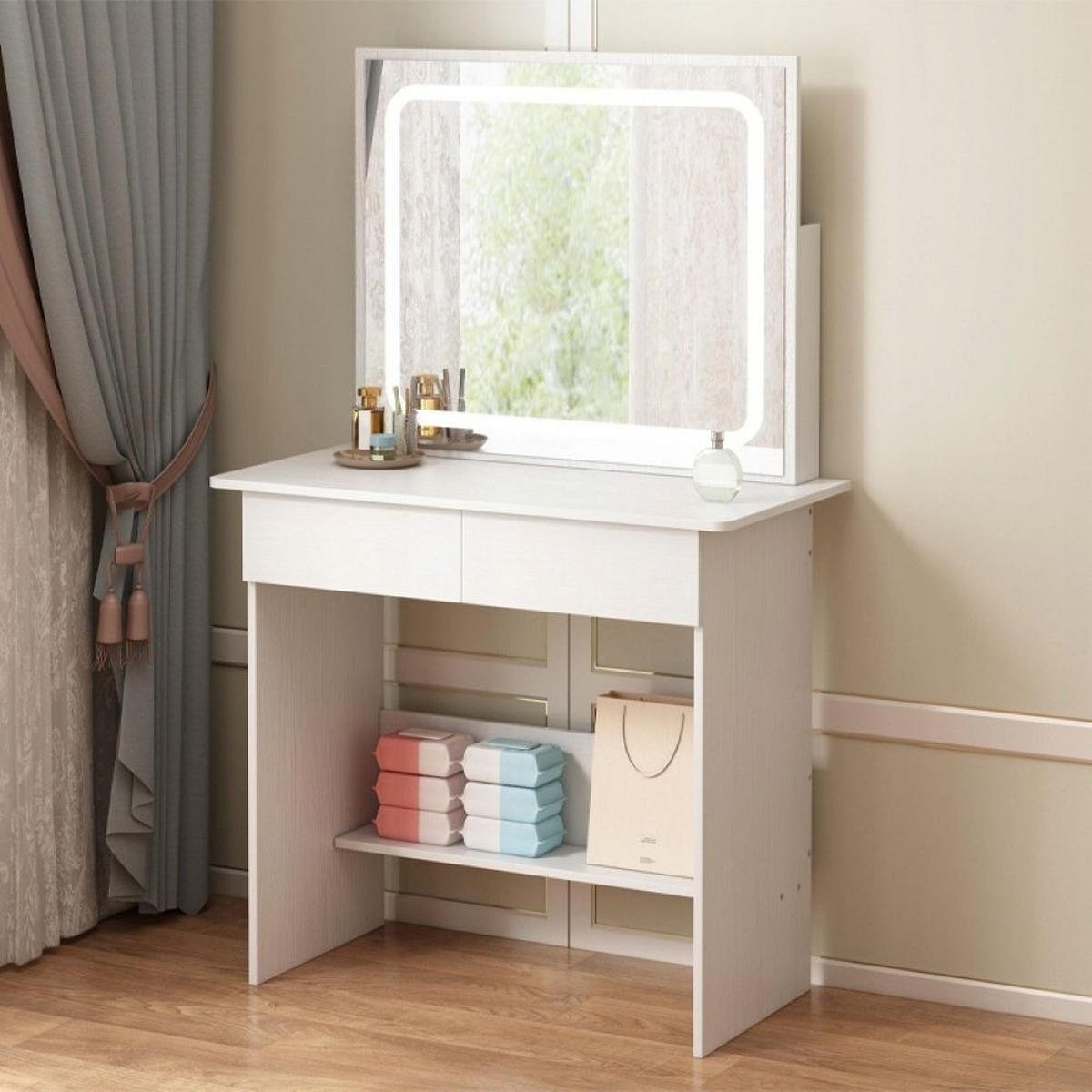 SCHMINKTISCH, weiß 45/90/146 cm - Weiß, Holzwerkstoff (102/11/74cm)