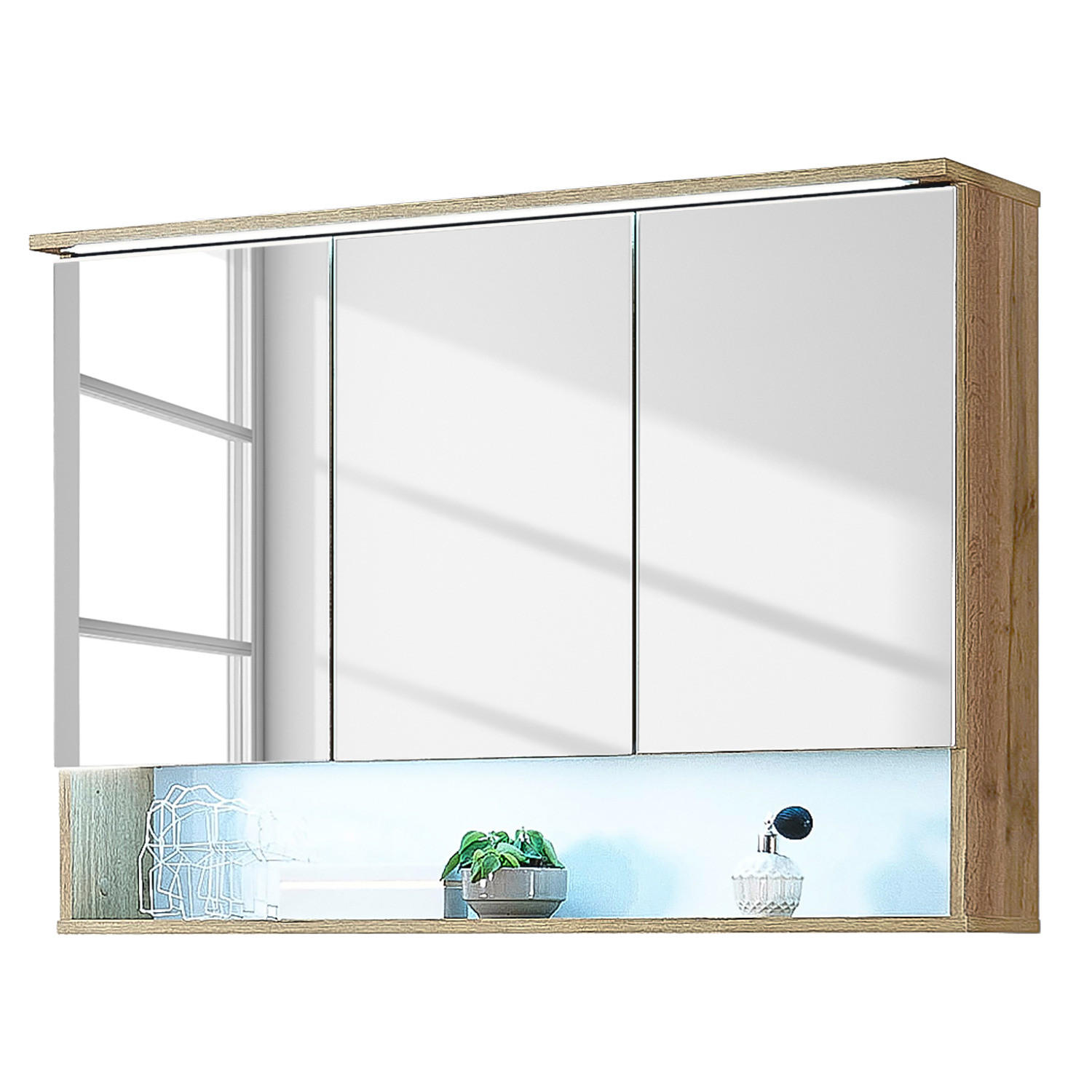 SPIEGELSCHRANK - Inklusive Beleuchtung - Wildeiche Dekor - Braun, Holzwerkstoff (99/70/23cm) - home24