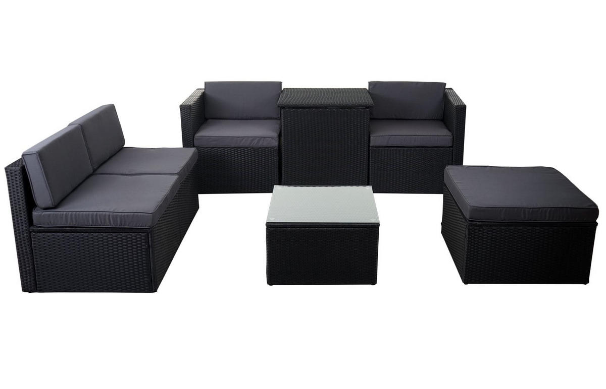 GARTEN-SET Poly-Rattan Anthrazit Kissen Dunkelgrau - Anthrazit, Metall - PROREGAL