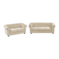 SOFA 3-Sitzer & 2-Sitzer - Samt - Beige - CHESTERFIELD - Beige, Textil (88/72/205cm) - Vente-Unique