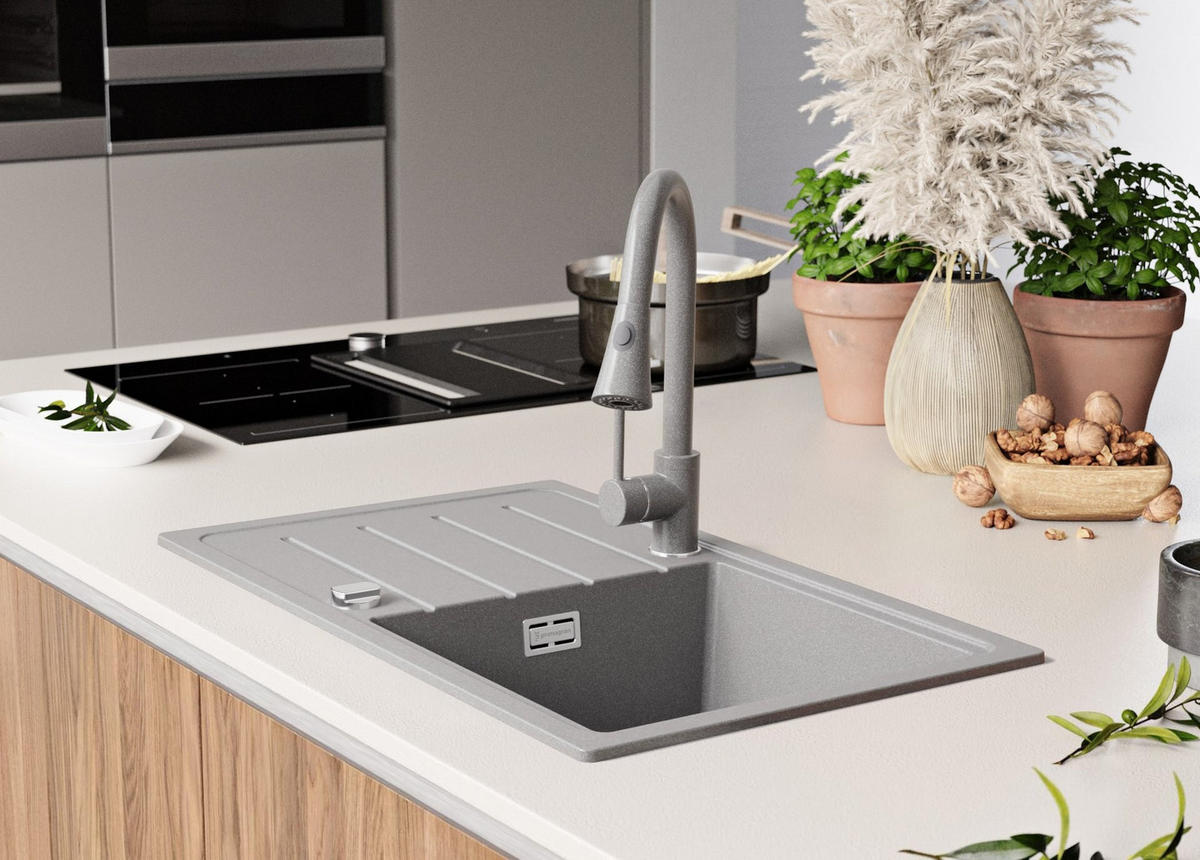 SPÜLBECKEN Kopenhagen Easy, 2-er set Grau 70/44 cm 1 Becken + Ablauf-Set ab 45er Unterschrank - Grau, Kunststoff (70/20/44cm) - Primagran