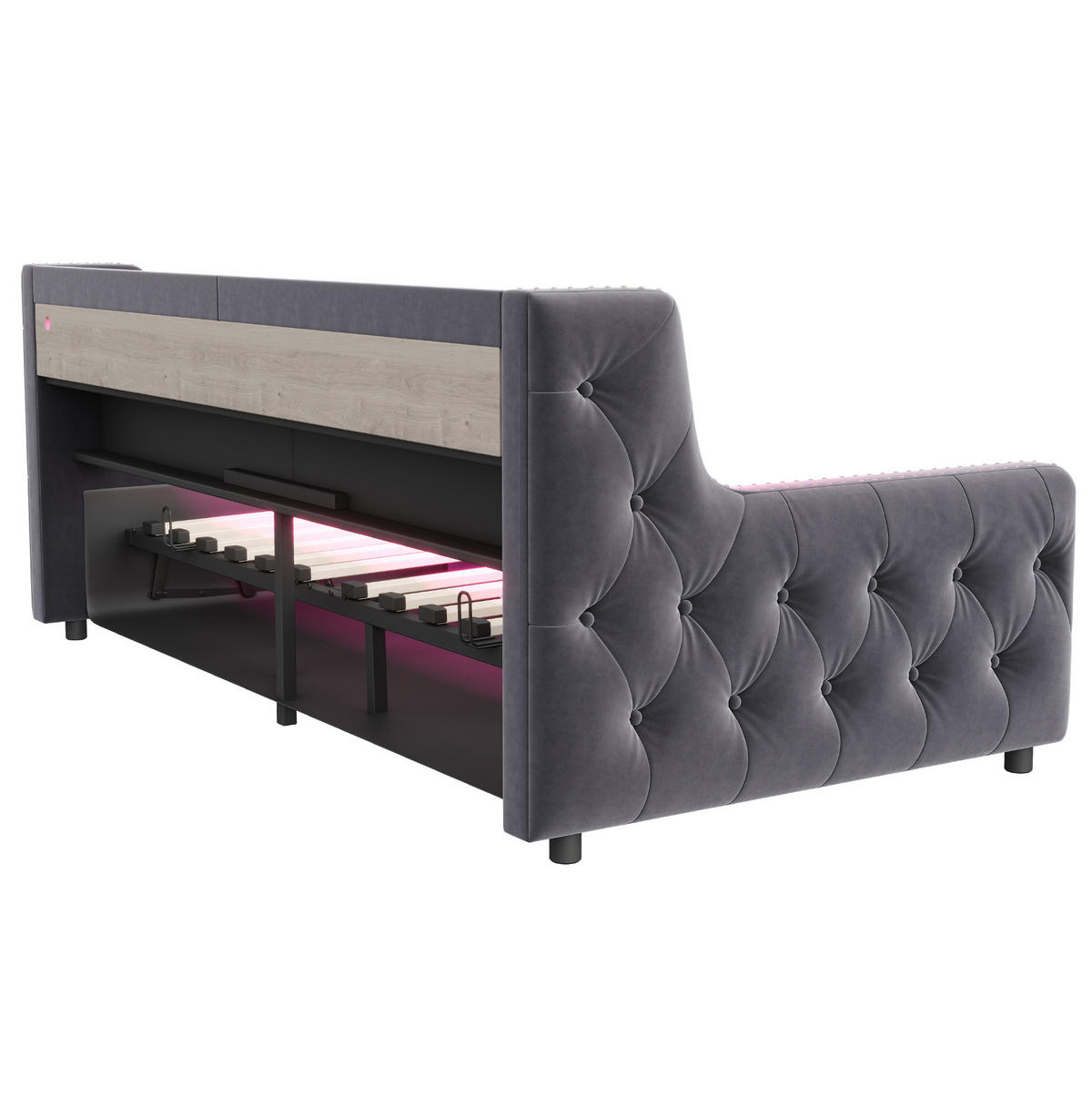 SCHLAFSOFA 90/200 cm dunkelgrau aus Samt mit Stauraum, LED und Ladeanschlüssen - Grau, Textil (90/200cm) - OKWISH