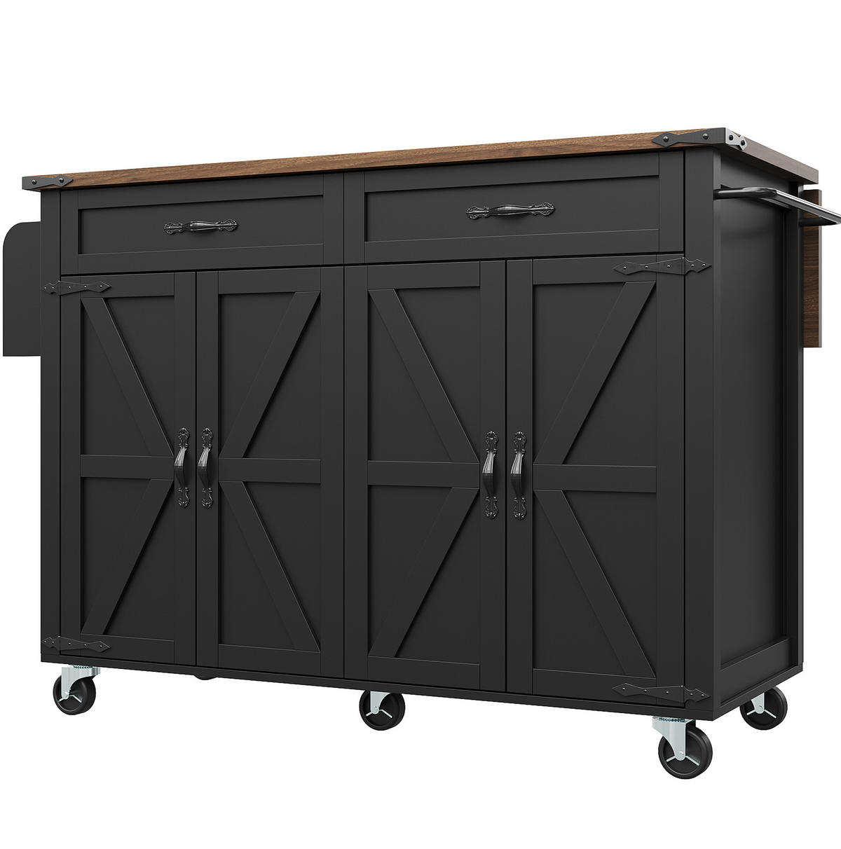 KÜCHENINSEL 140/45/93 cm schwarz mit klappbarer Tischplatte - Schwarz, Holzwerkstoff (140/93/73cm) - OKWISH