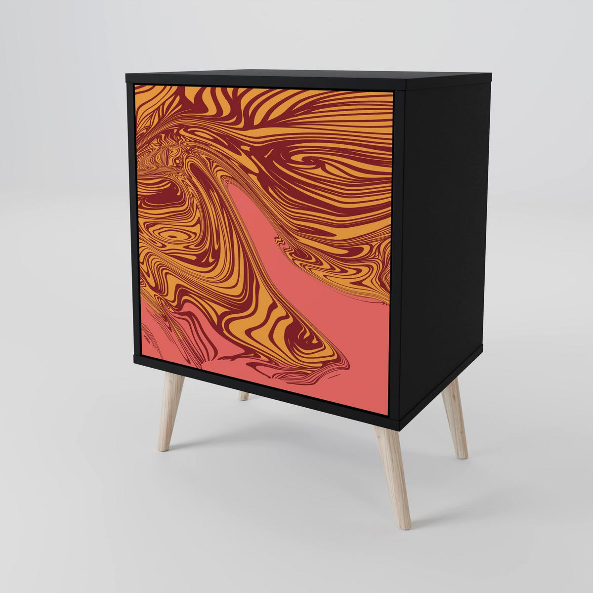 SIDEBOARD FLOATING THOUGHTS, Schwarz, 57,5x42x70,5 cm, Schwarze Metall-Sternfüße - Multicolor/Schwarz, Holzwerkstoff/Metall (57.5/70.5/42cm) - SpaceRebels