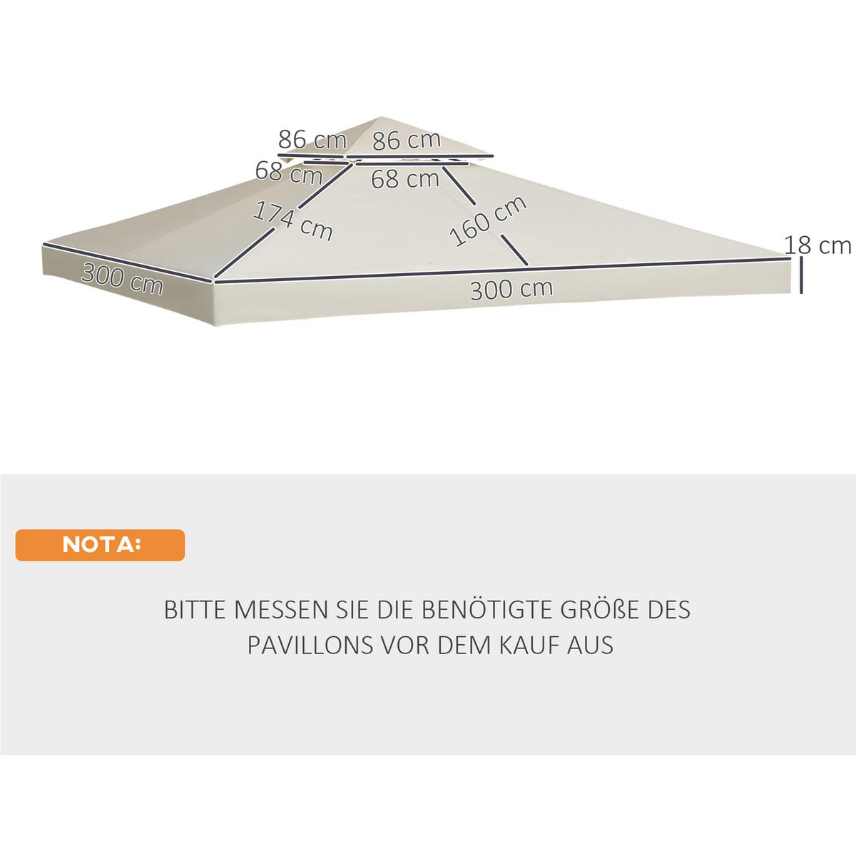 ERSATZDACH, Polyester, Cremeweiß - Weiß, Kunststoff (300/18/300cm) - Outsunny