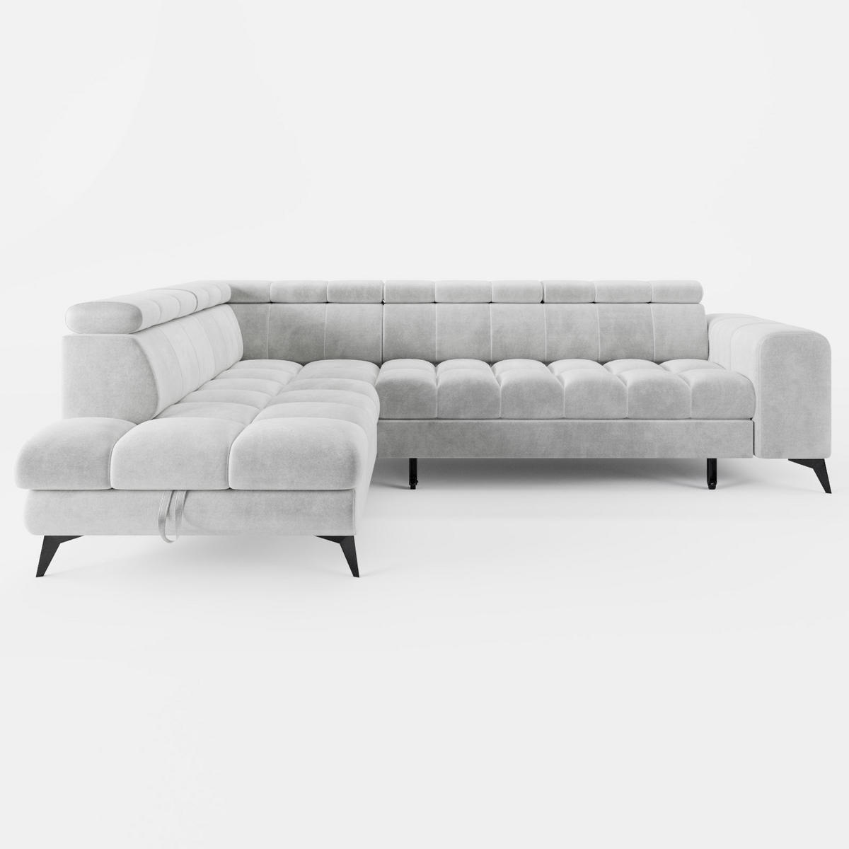 ECKSOFA CANDY CANE Links Dunkelblau Velours-Stoff mit Schlaffunktion und Bettkasten - Dunkelblau, Textil (264/192cm) - Barchello