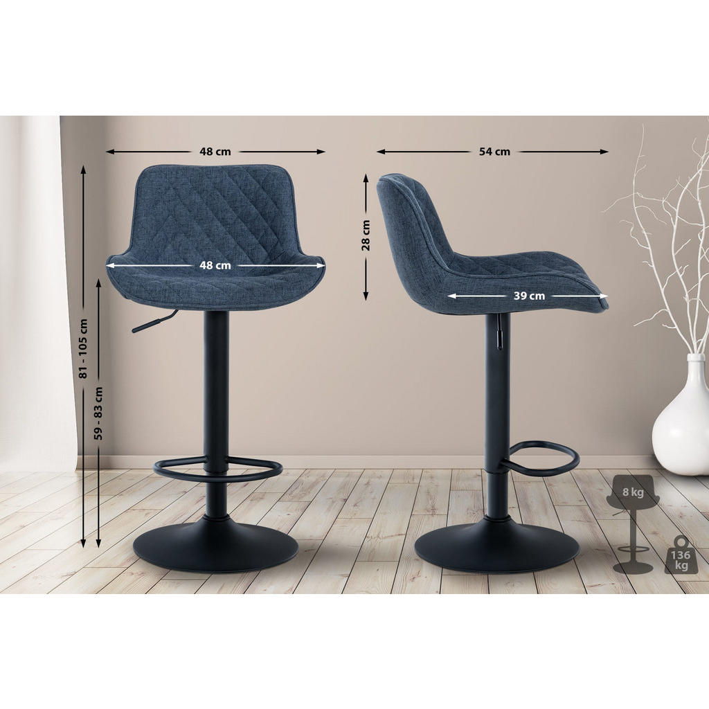 Thumbnail - CLP Barhocker, Blau, Textil, 48x81x54 cm, Esszimmer, Barmöbel, Barhocker