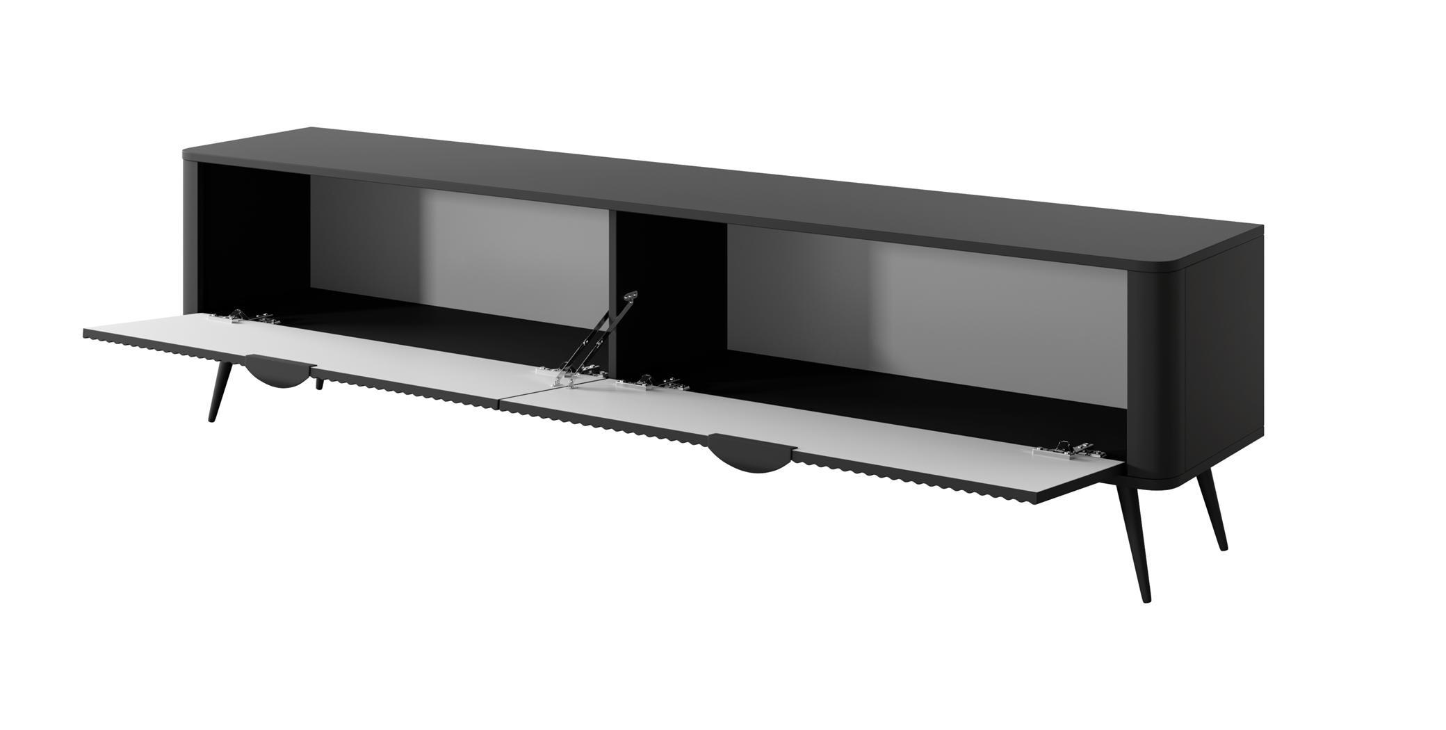 TV-SCHRANK Lante Schwarz, Schwarze Beine, mit 2 Türen - Schwarz, Holzwerkstoff (200/51/38cm) - Bettso