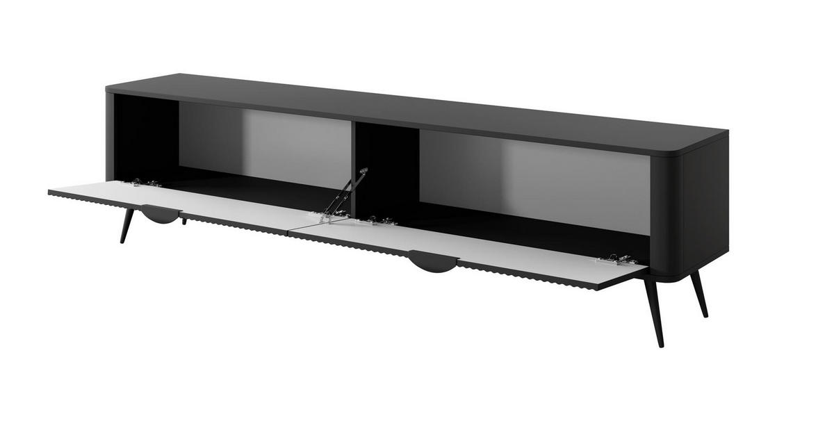TV-SCHRANK Lante Schwarz, Schwarze Beine, mit 2 Türen - Schwarz, Holzwerkstoff (200/51/38cm) - Bettso