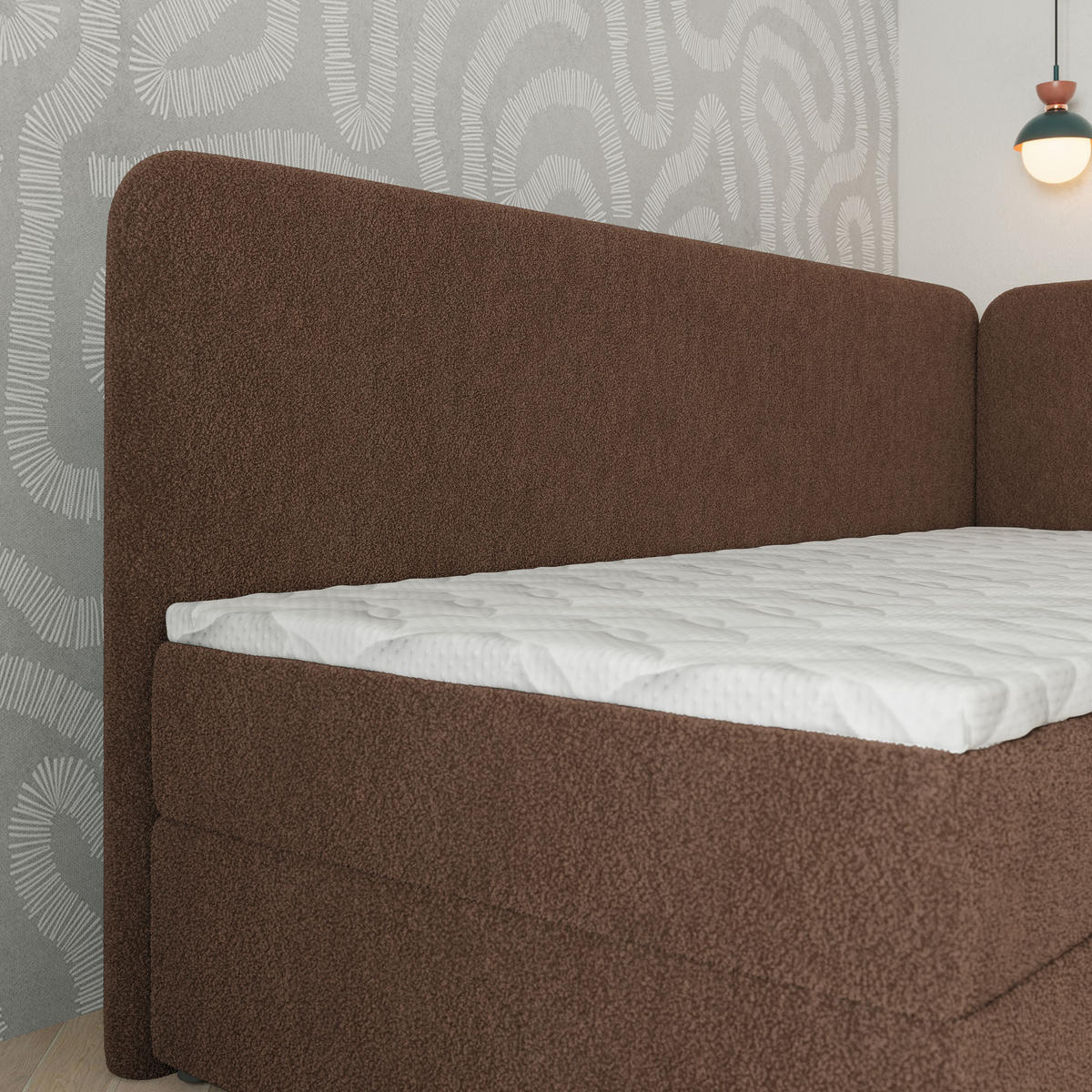 BOXBETT GINA 100x200 cm mit Matratze und Topper, H2+H3 - Braun - Braun, Holz (100/200cm) - MASSENO