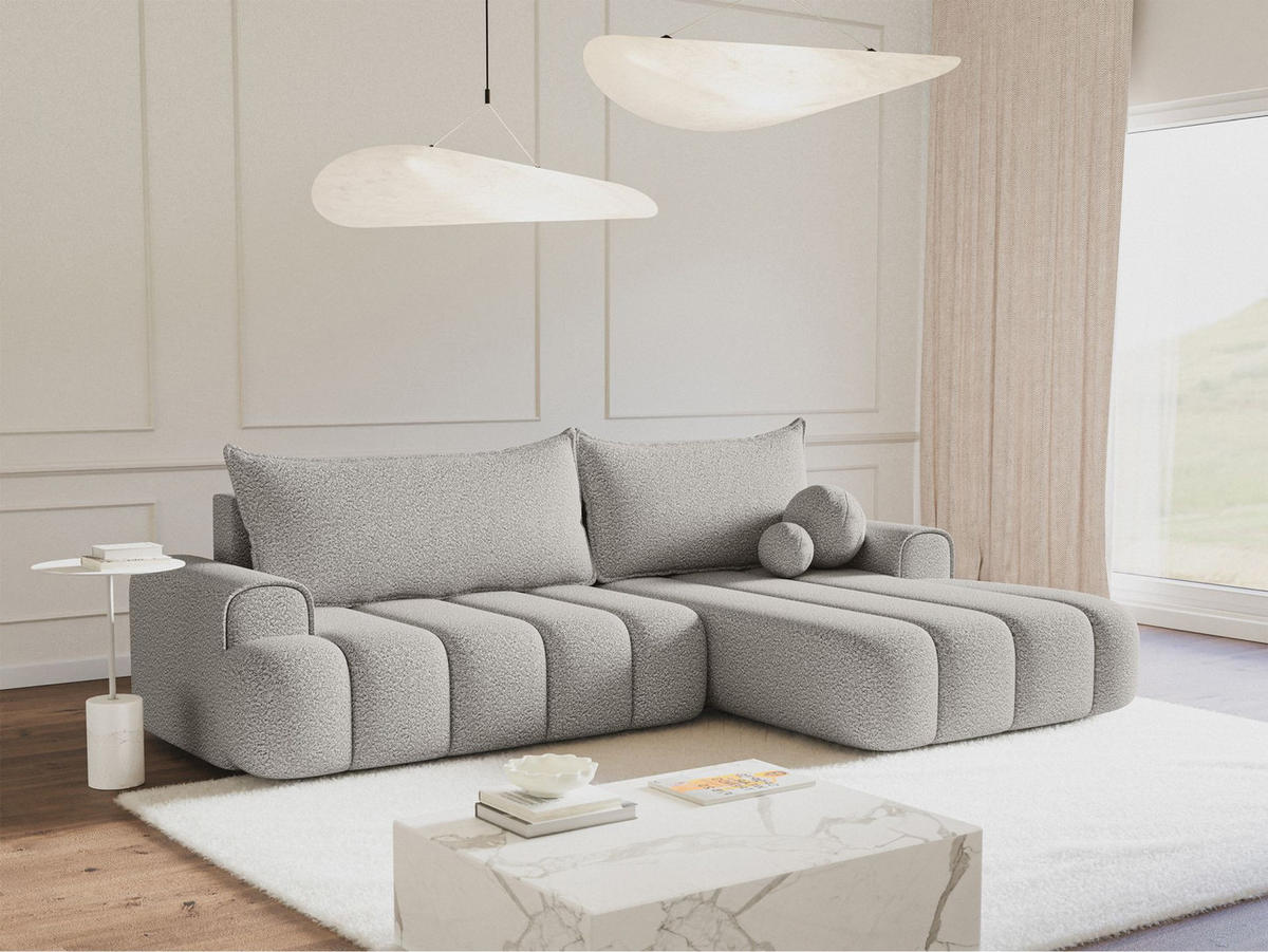 ECKSOFA Dandelino Hellgrau mit Bouclé-Bezug, rechts - Hellgrau/Schwarz, Kunststoff/Textil (275/168cm) - Selsey