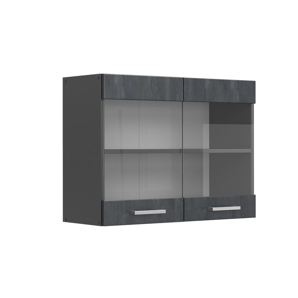 KÜCHENGLASSCHRANK R-Line Schwarz Beton 80 cm - Anthrazit/Schwarz, Holzwerkstoff (80/60/31cm) - Vicco