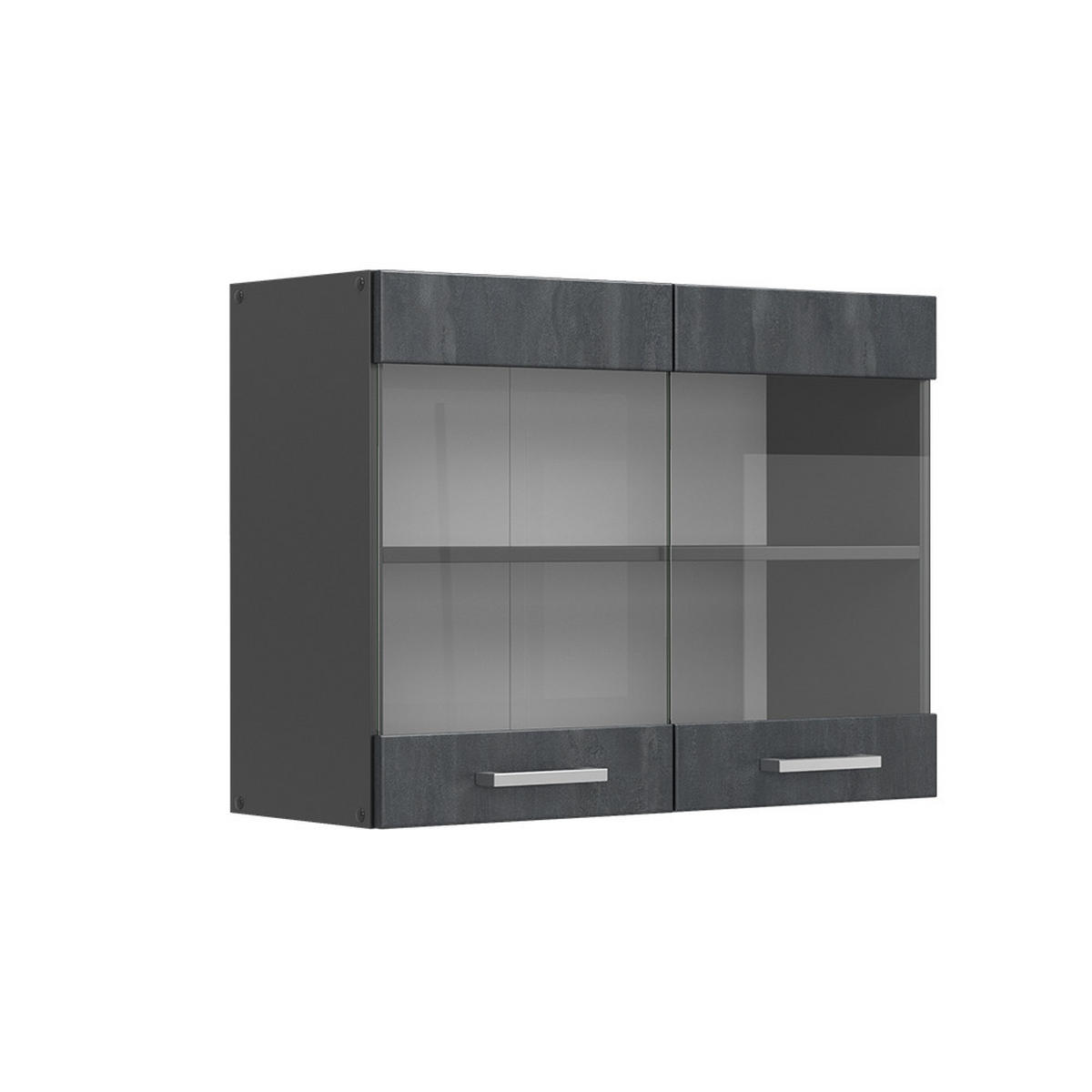 KÜCHENGLASSCHRANK R-Line Schwarz Beton 80 cm - Anthrazit/Schwarz, Holzwerkstoff (80/60/31cm) - Vicco