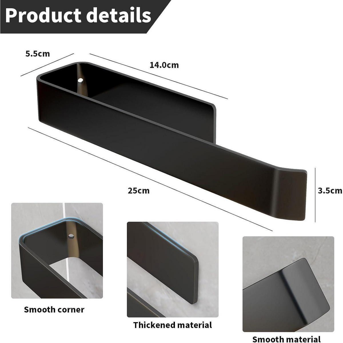 HANDTUCHHALTER selbstklebend 25 cm Schwarz - Schwarz, Metall (3.7/5/25cm)