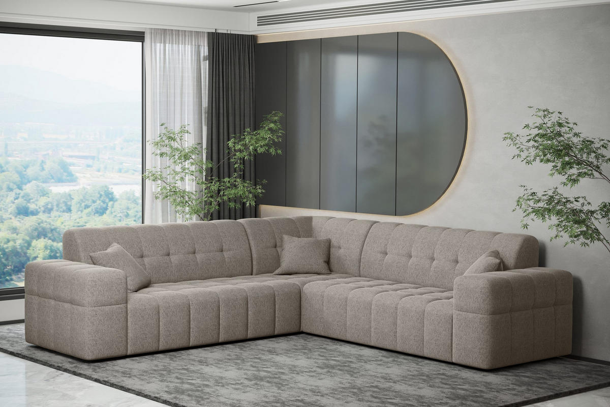 ECKSOFA Corner NIMES Stilvol Stoff Verita Warmbeige - Beige/Braun, Holz (246/246cm) - Kaiser Möbel