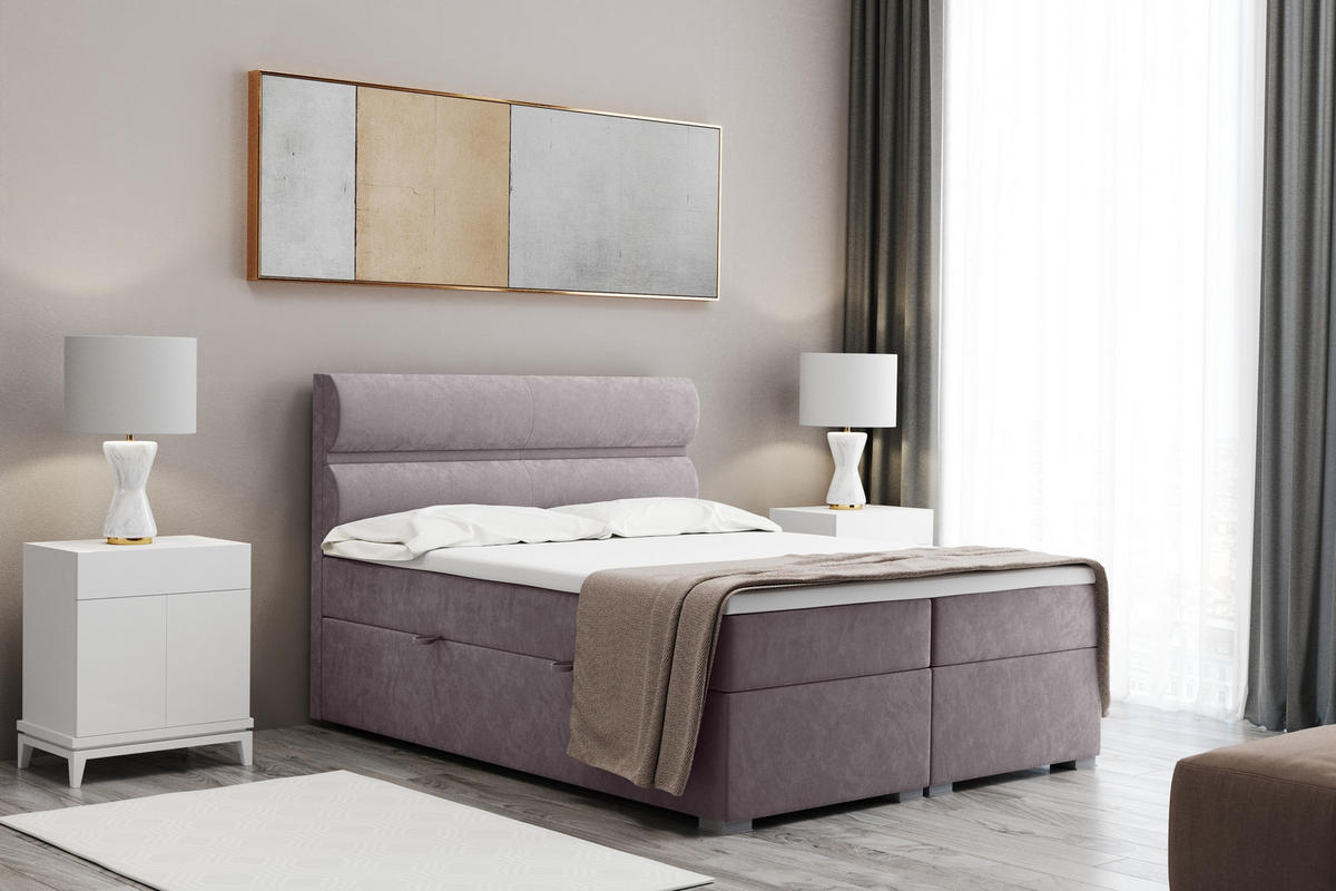 BOXBETT Mit Bettkasten, Matratze Und Topper VERA Stoff Riviera 200x200 cm Lila H2-Pocket - Lila, Holz/Holzwerkstoff (200/200cm) - Kaiser Möbel