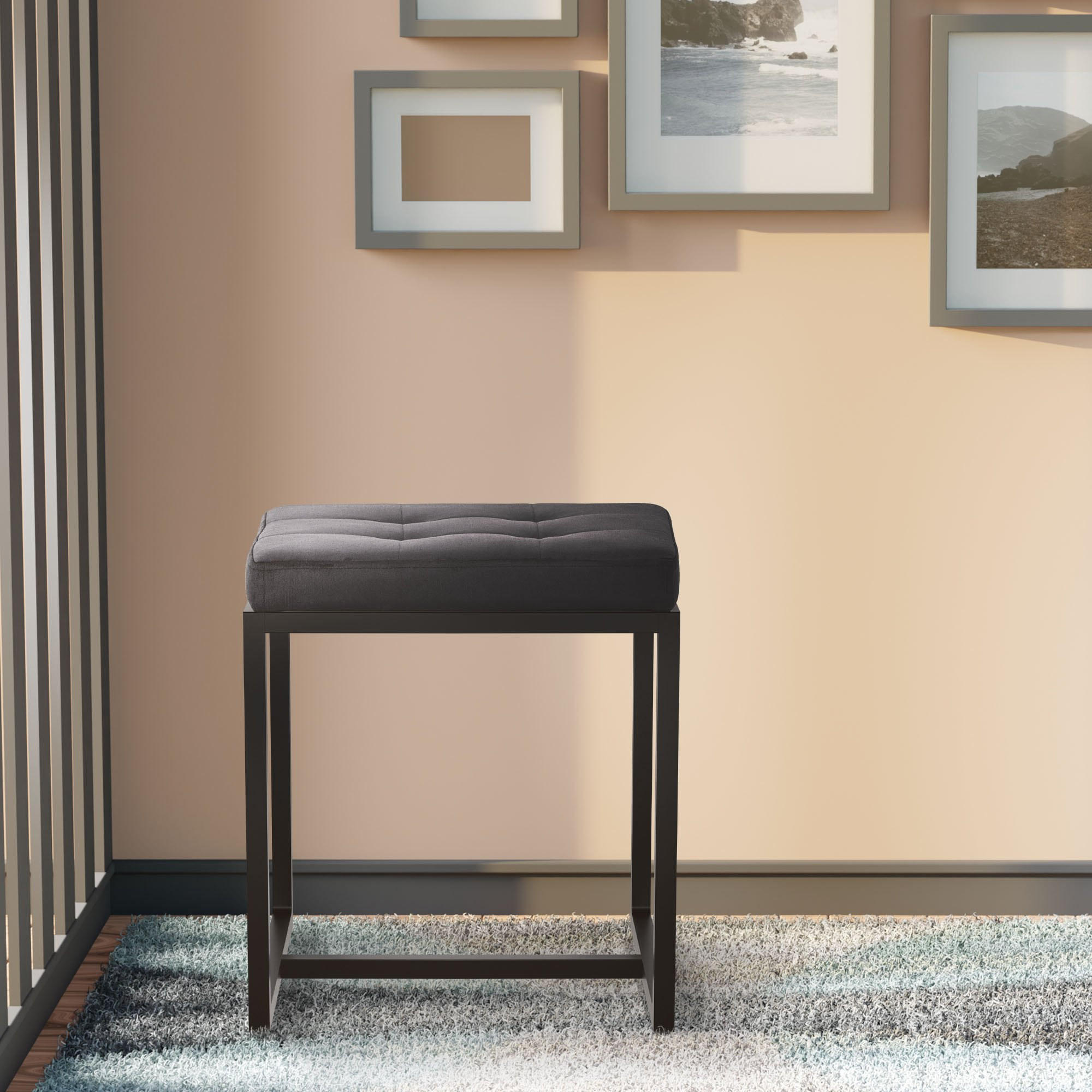 SITZWÜRFEL eckig 40/40/48 cm Samt schwarz - Schwarz, Textil/Metall (40/48/40cm) - CLP