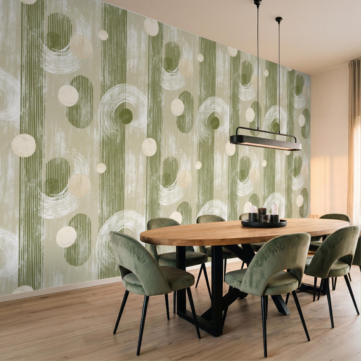 TAPETE - Künstlerisch - Modern - Grün - 450x260 cm - Olivgrün, Papier (450/260cm) - OnlyWow