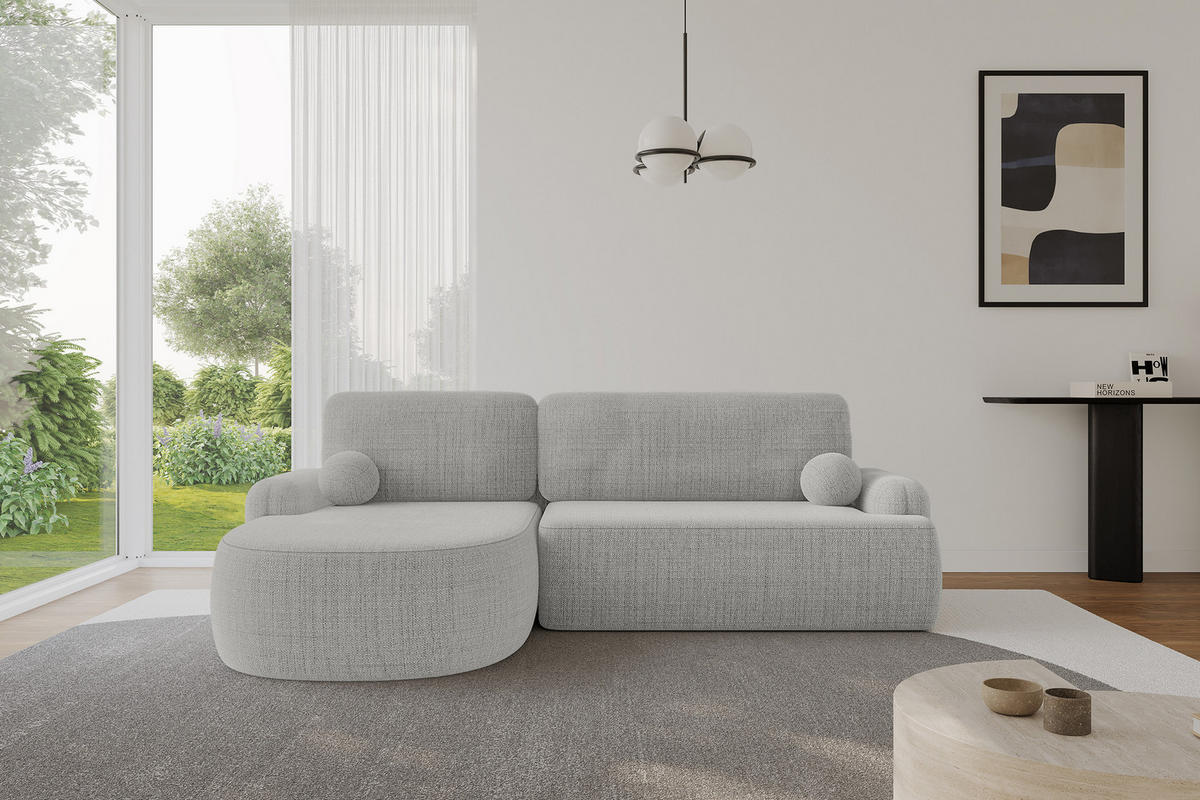 ECKSOFA mit Schlaffunktion und Bettkasten LIRA-L - 264x172x89 Hellgrau - Hellgrau, Holzwerkstoff/Textil (264/172cm) - ALTDECOR