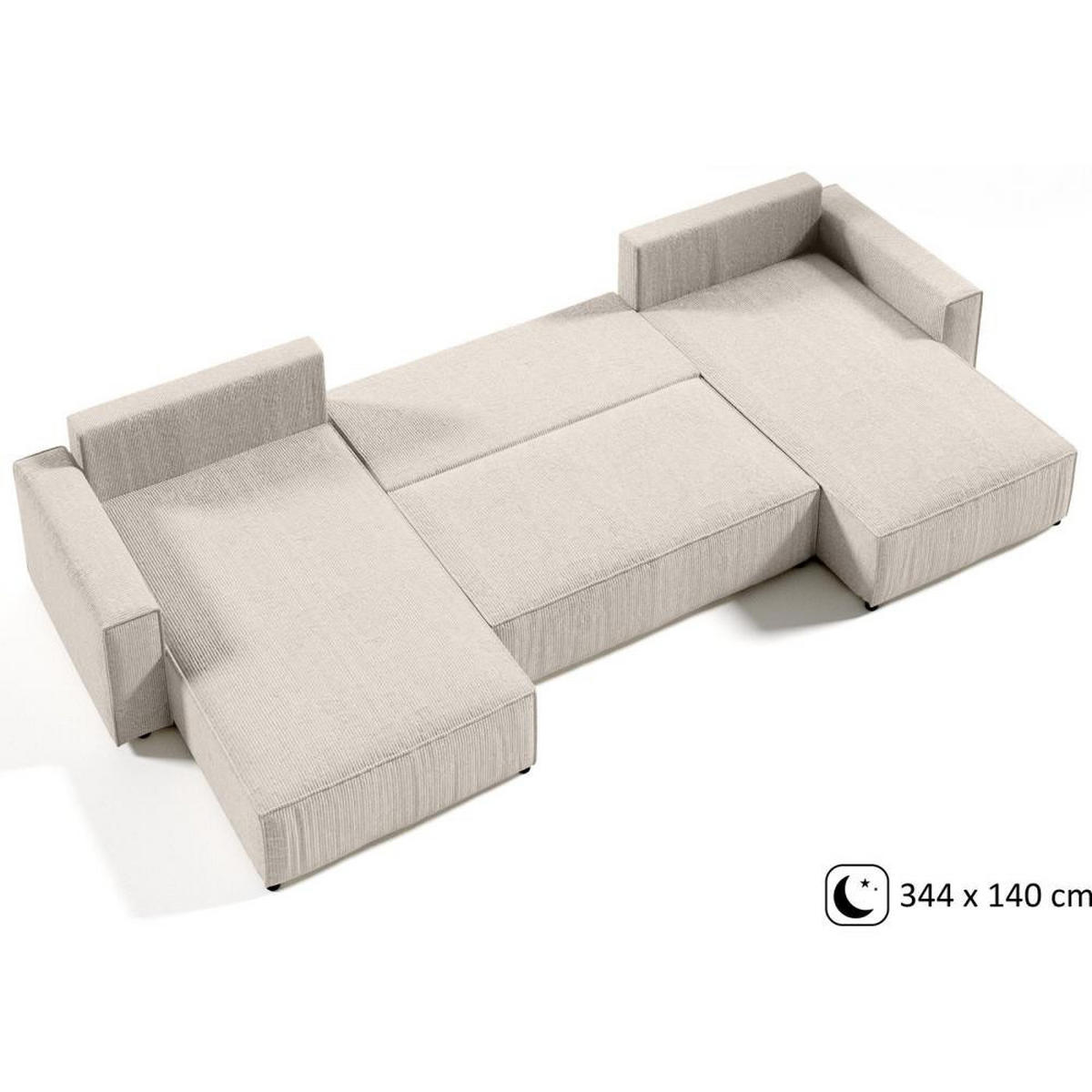 WOHNLANDSCHAFT Parys U mit Schlaffunktion creme - Creme/Schwarz, Kunststoff/Textil (390/70/185cm) - Beautysofa