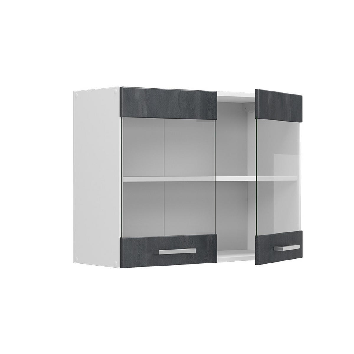 KÜCHENGLASSCHRANK R-Line Schwarz Beton 80 cm - Schwarz/Weiß, Holzwerkstoff (80/60/31cm) - Vicco