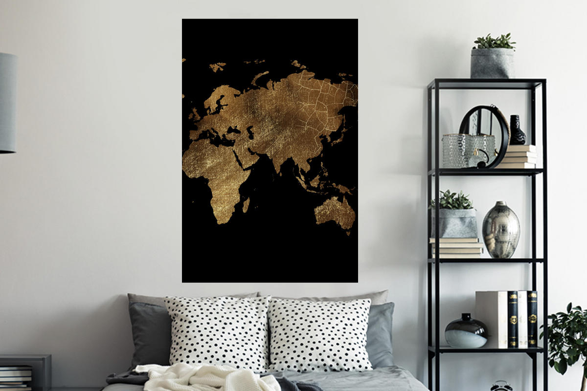 WANDTATTOO Weltkarte - Gold - Luxus - Erde - Schwarz 80x120 cm - Goldfarben, Kunststoff (80/120/0.1cm) - MuchoWow