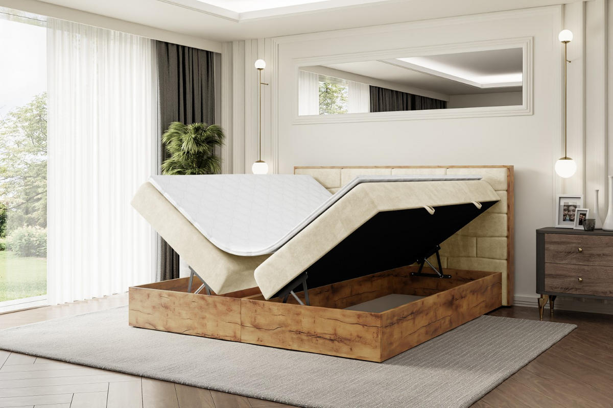 BOXBETT mit Matratze H4 und Lattenrost - LOLLI8 - 140x200 - Beige - Braun, Holzwerkstoff/Kunststoff (140/200cm) - ALTDECOR