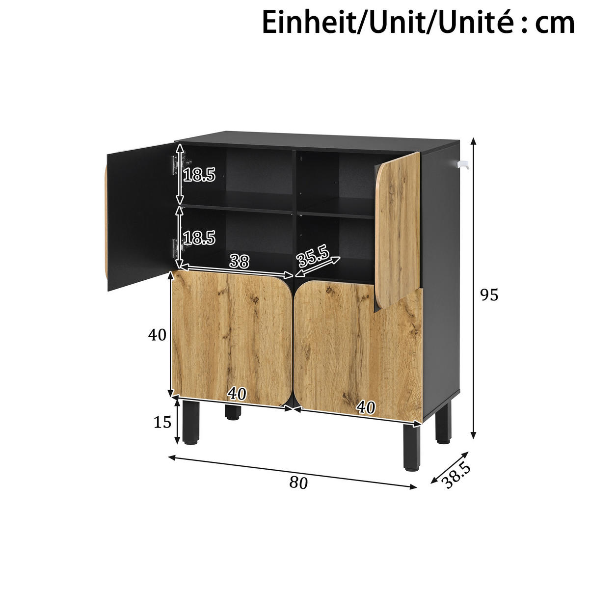 SCHUHSCHRANK 80/38,5/95 cm mit 4 Türen, Soft-Close und Ablagefläche - Schwarz, Holzwerkstoff (80/95/38.5cm) - BEAOK