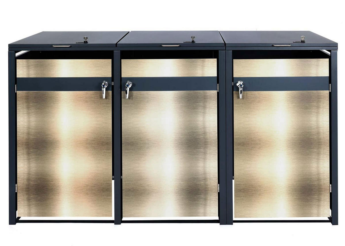 MÜLLTONNENBOX 3er 117x200x80cm Anthrazit Gold - Goldfarben, Metall (200/117/80cm) - PROREGAL