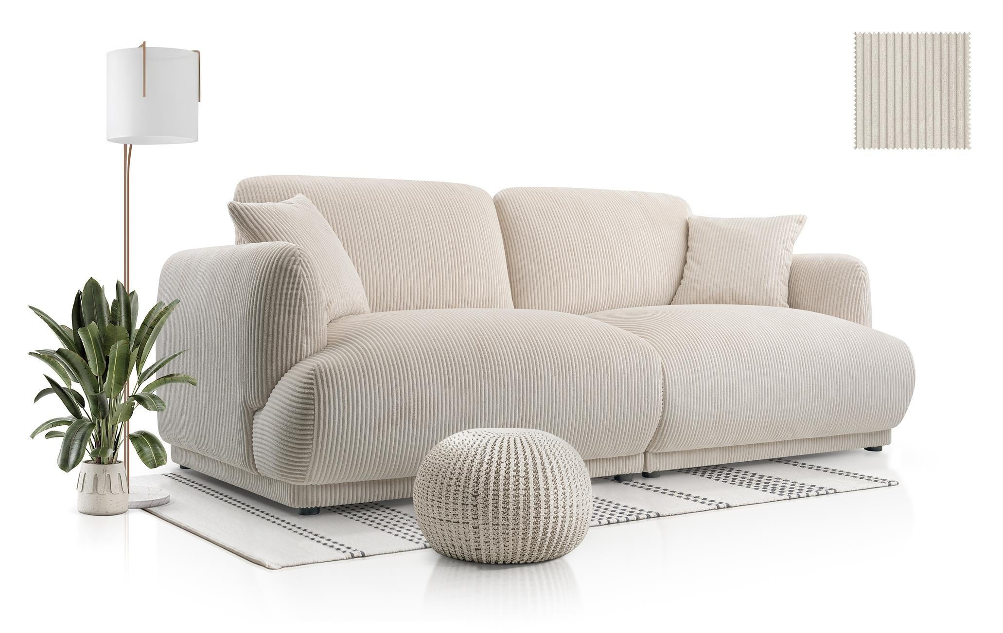 2-SITZER-SOFA Locco Cremefarbe, Zweisitzer Sofa - Creme, Holzwerkstoff (206/83/102cm) - Bettso