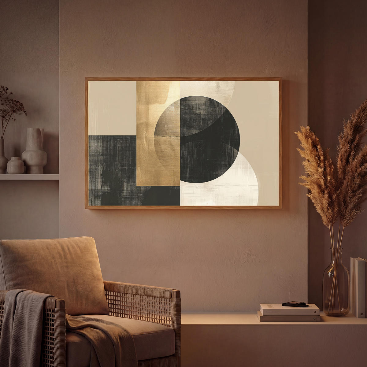 WANDLEUCHTE MIT AKKU Abstrakt - Modern - Schwarz - Gold 90x60 cm - Sandfarben, Holzwerkstoff (90/60/8cm) - OnlyWow