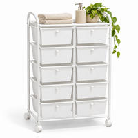 VOZÍK Bílý 10 zásuvek kov plast 96/65/38 cm - bílá, kov/plast (65/96/38cm) - Relaxdays