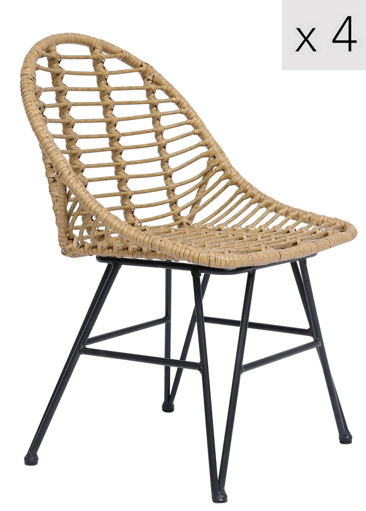 STUHL 4er-Set Rattan Braun - Braun, Holz (50/80/46cm) - Nordlys