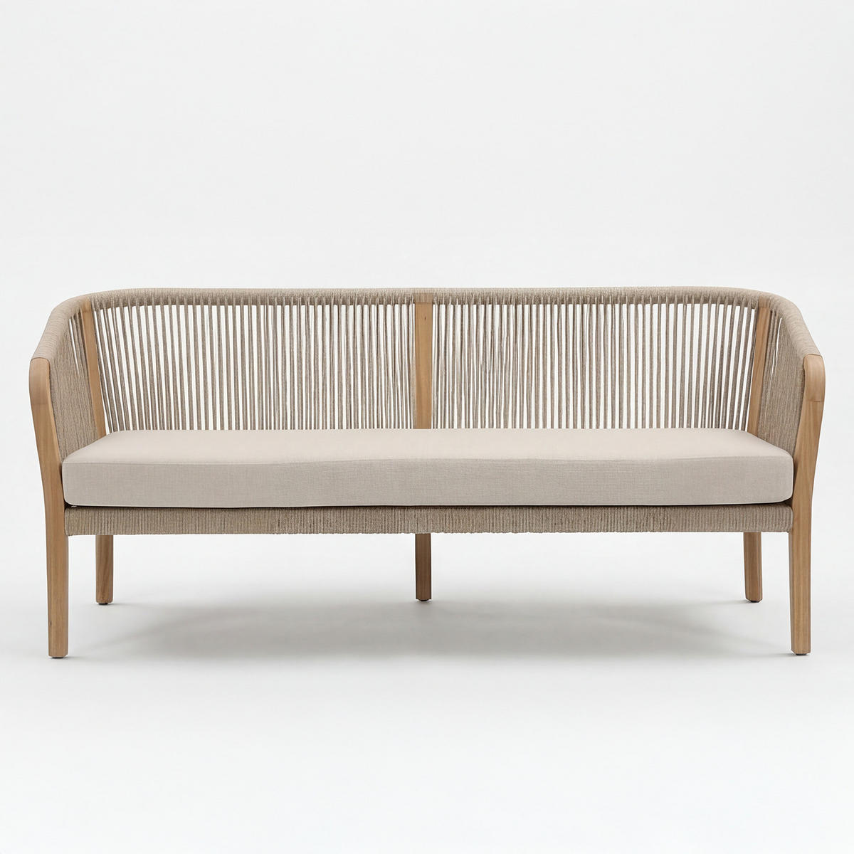 LOUNGESOFA - Akazie massiv / Webstoff - Akazie Braun / Beige - Beige, Holz/Textil (152/69/80cm) - home24