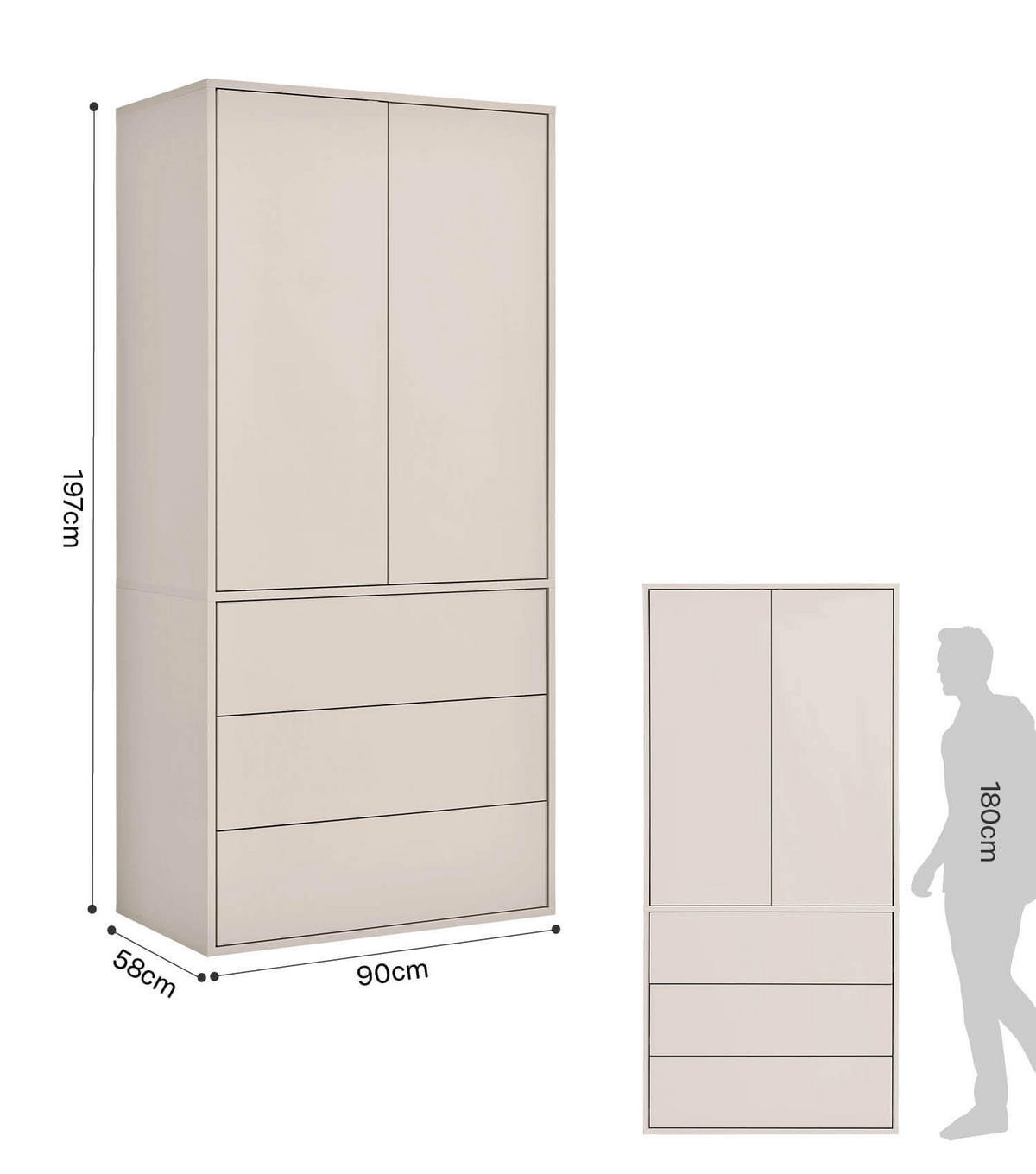KLEIDERSCHRANK Der Robe - Beige, Holzwerkstoff (90/197/58cm) - Mokebo