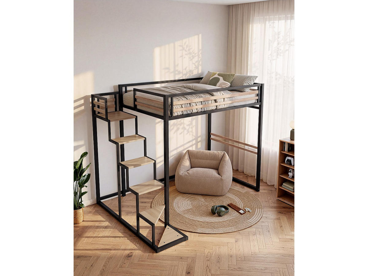 HOCHBETT - 2 Personen - metall - schwarz Jogui - Schwarz/Naturfarben, Metall - Vente-Unique