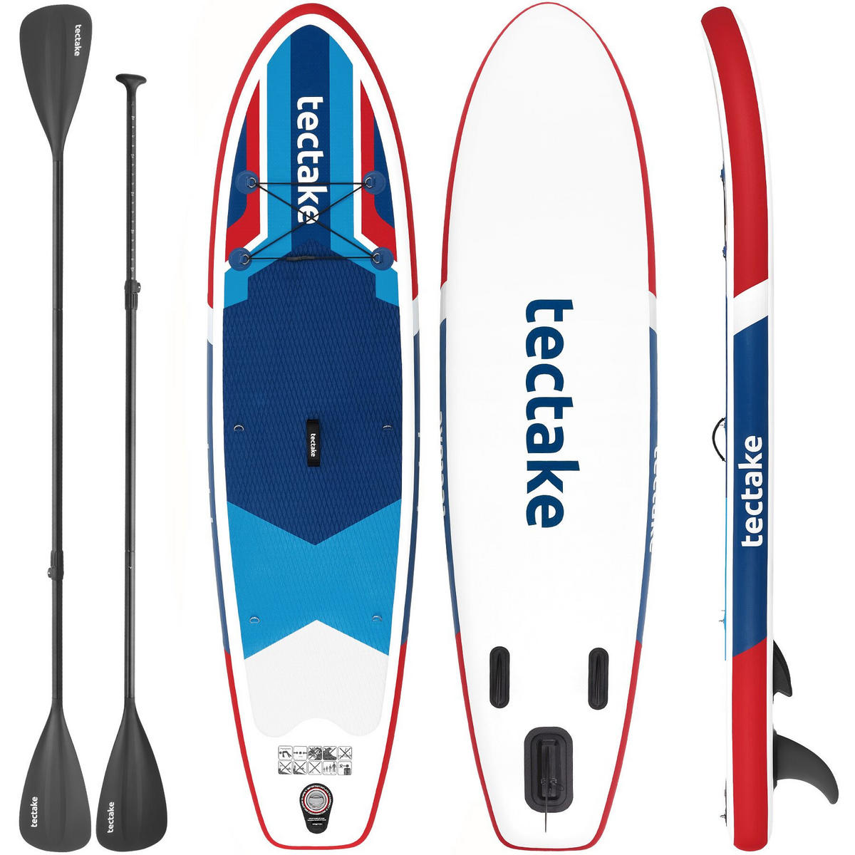 STAND-UP PADDLE BOARD , 288 x 77 x 22,5 cm, rot/blau - Rot, Kunststoff (288/77/0.23cm) - tectake