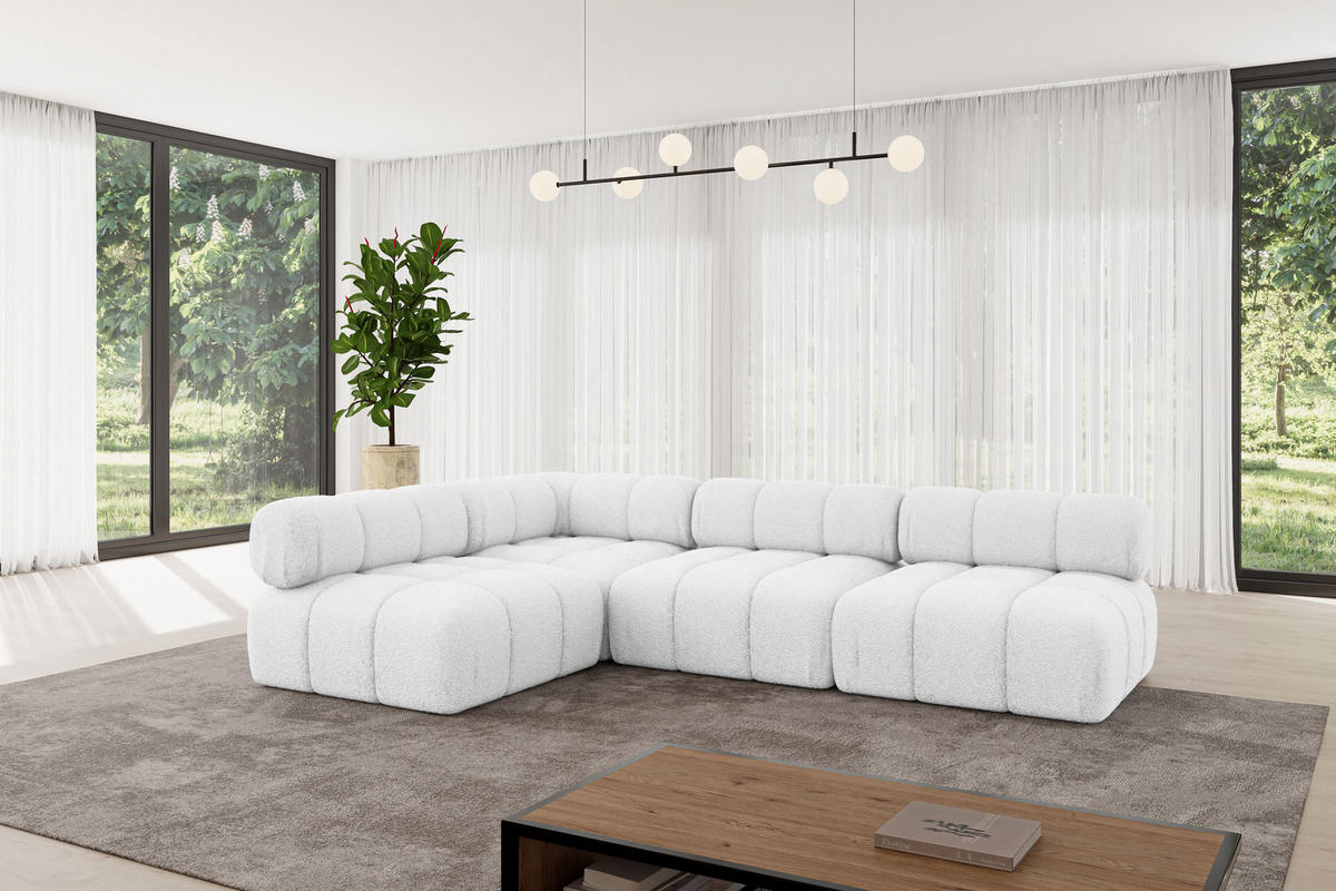 ECKSOFA modulares Sofa Samaro-L2 - 285x190x70 cm Weiß Bouclé - Weiß, Holzwerkstoff/Textil (285/190cm) - ALTDECOR