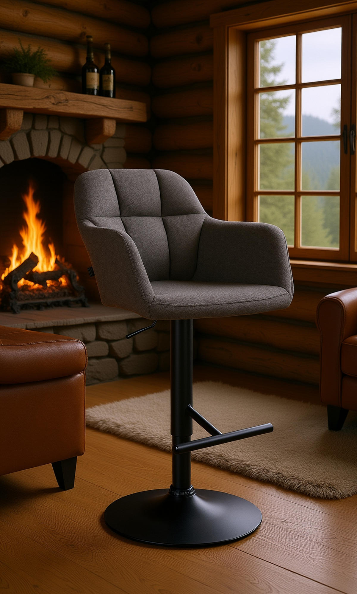 BARHOCKER Nardo Stoff schwarz dunkelgrau - Dunkelgrau/Schwarz, Textil/Metall (57/118/59cm) - TPFLiving