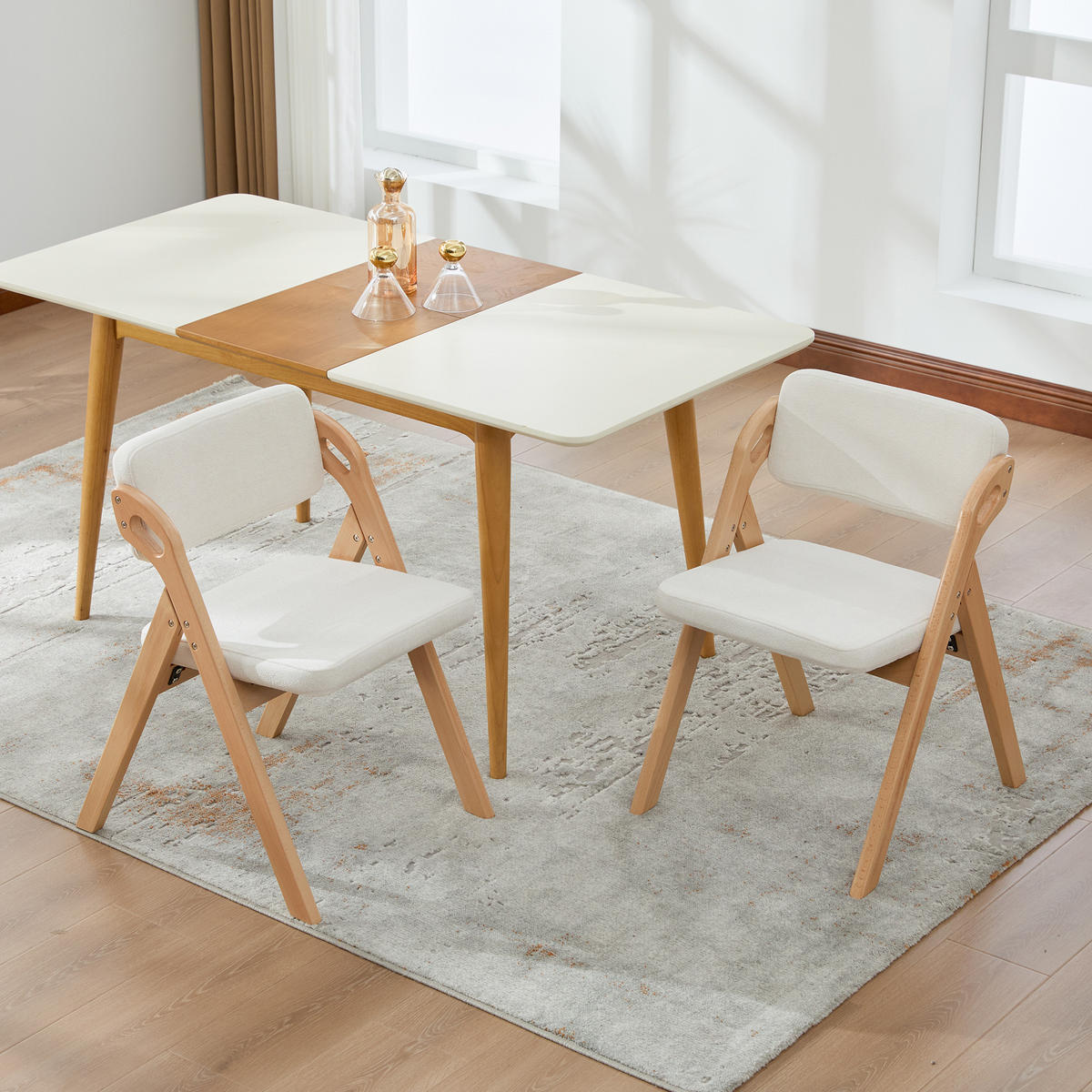 KLAPPSTUHL 2er-Set, Beige, Massivholz Buche, gepolstert - Beige, Holz (46/78/52cm)