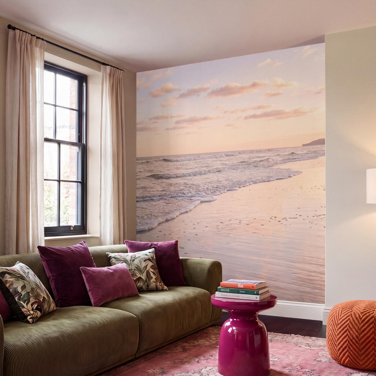 TAPETE - Strand - Brandung - Wolken - 200x200 cm - Hellrosa, Papier (200/200cm) - OnlyWow