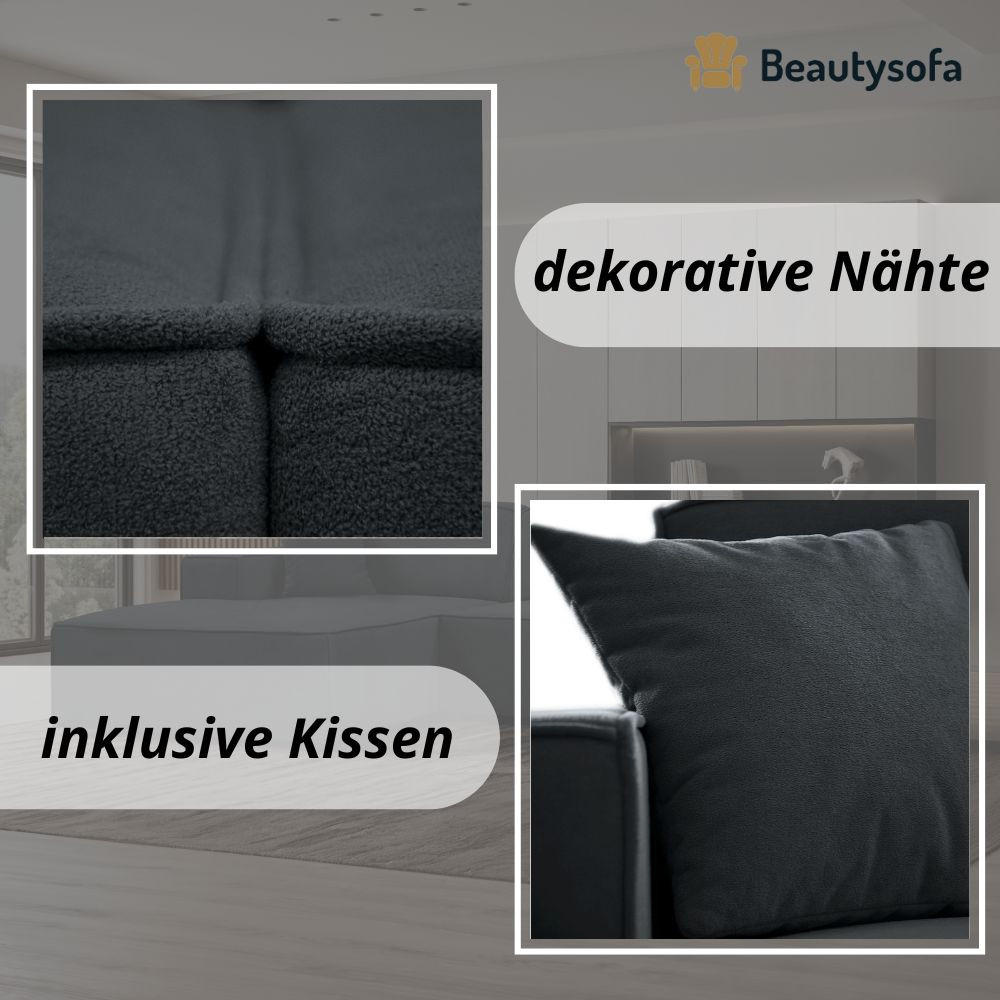 ECKSOFA ohne Schlaffunktion Pedro L dunkelgrau links - Dunkelgrau/Schwarz, Kunststoff/Textil (267/170cm) - Beautysofa