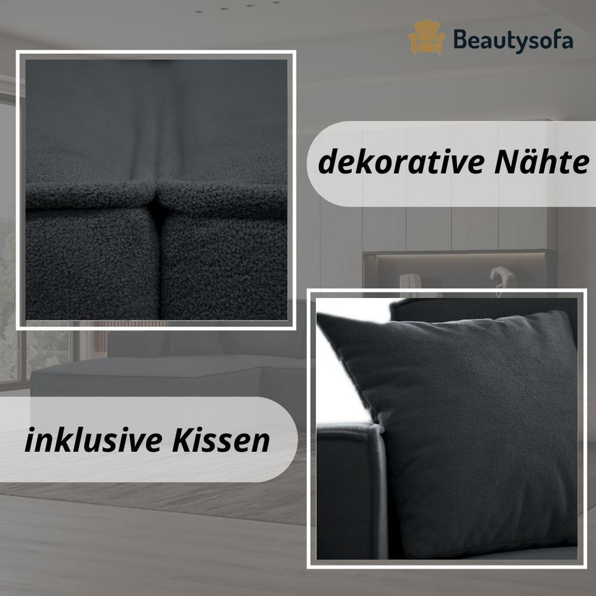 ECKSOFA ohne Schlaffunktion Pedro L dunkelgrau rechts - Dunkelgrau/Schwarz, Kunststoff/Textil (267/170cm) - Beautysofa