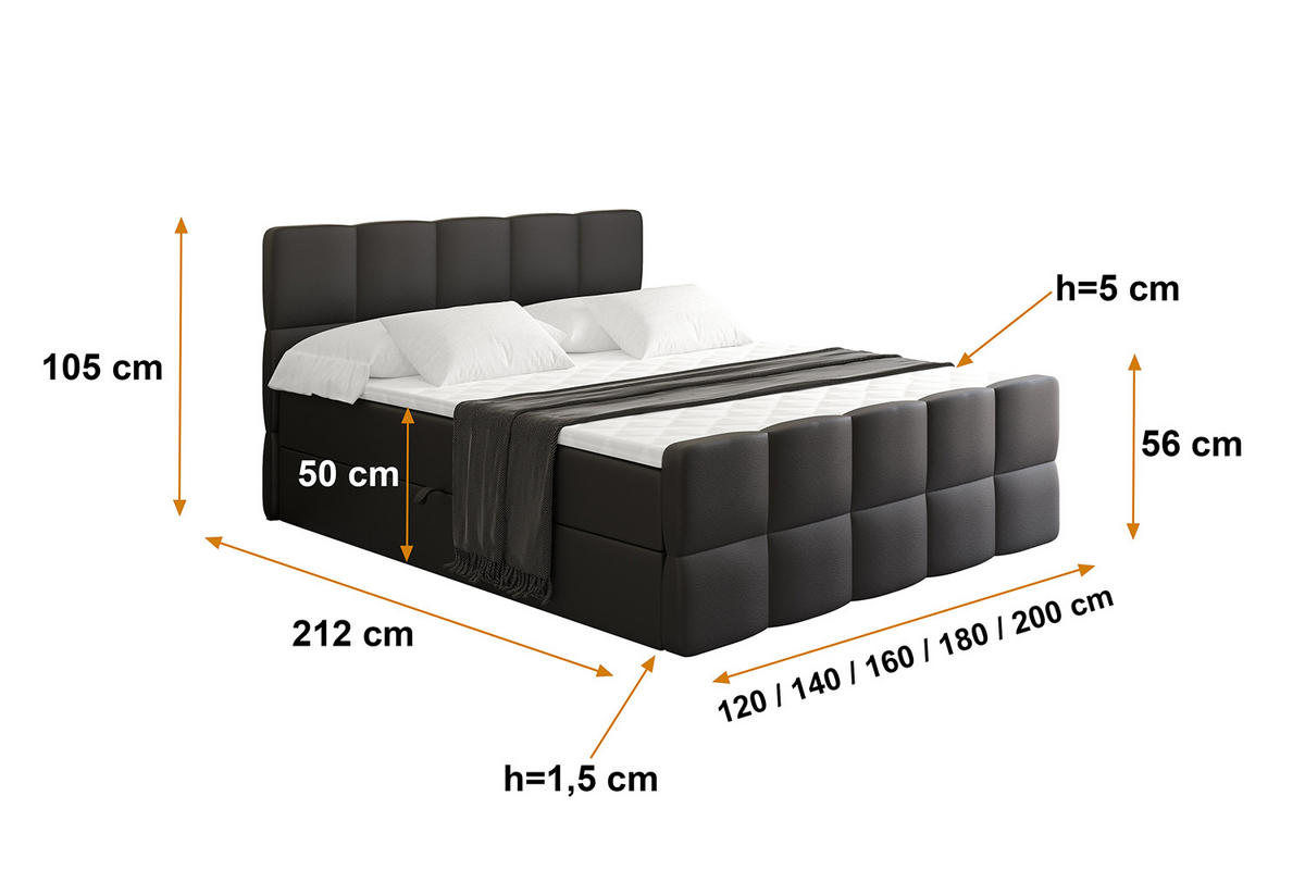 BOXBETT mit Matratze und Lattenrost - LIRO-Z - 160x200 - Schwarz Kunstleder - Schwarz, Holzwerkstoff (160/200cm) - ALTDECOR