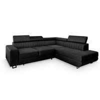 ECKSOFA NOLA R-S Schwarz Velours-Stoff mit Schlaffunktion - Schwarz, Holz (253/190cm) - MASSENO