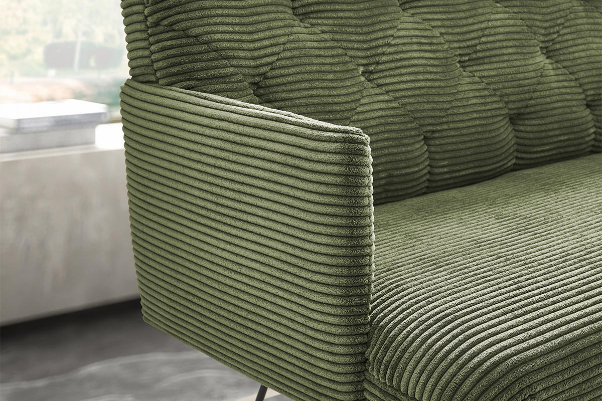 ESSZIMMERBANK CHARME Grün Cord - Olivgrün/Grün, Textil (246/85/69cm) - KAWOLA